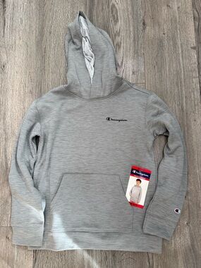 Champion Light Gray Boys Hooded Sweatshirt with Embroidered Logo